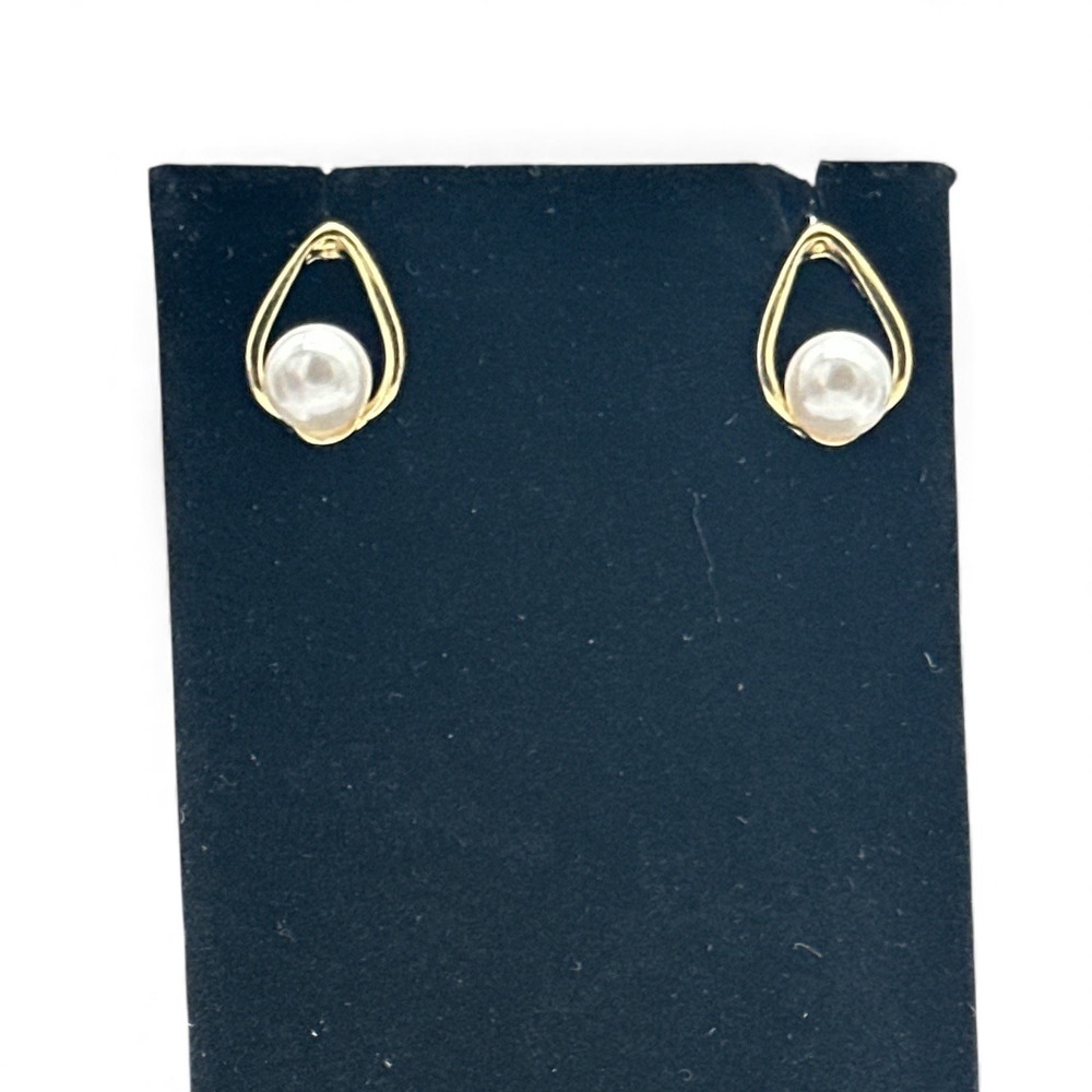 Gold Tone Teardrop Pearl Dangle Earrings Women Fashion Jewelry